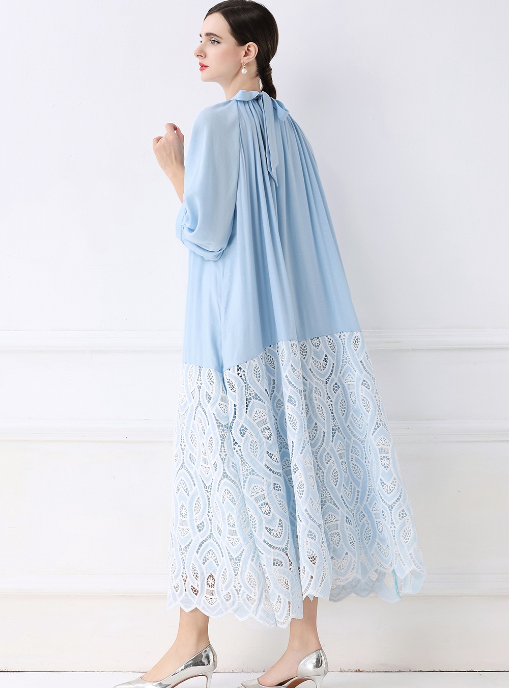 Splice lace embroidery hollow dress