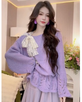 Long sleeve loose lazy tops hollow niche sweater for women