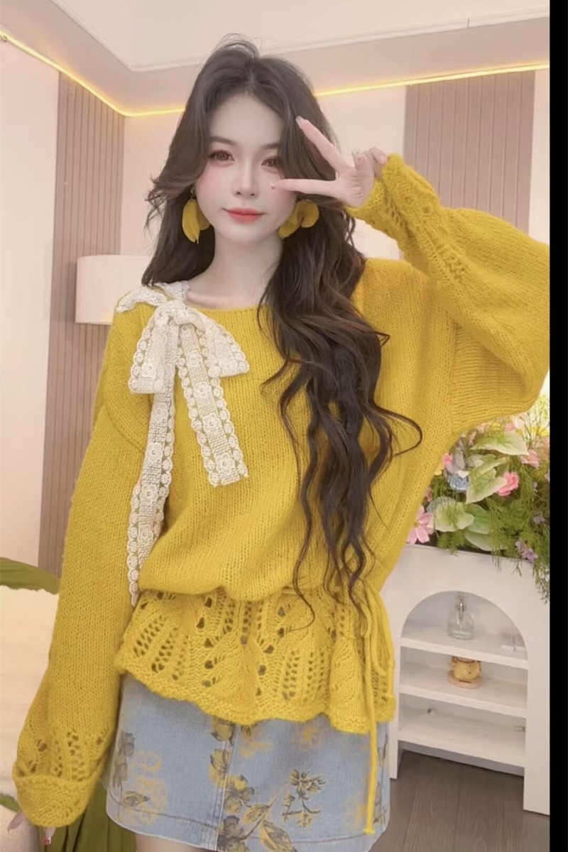 Long sleeve loose lazy tops hollow niche sweater for women