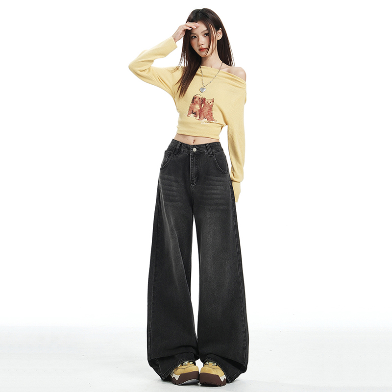 Wide leg long pants American style pants for women