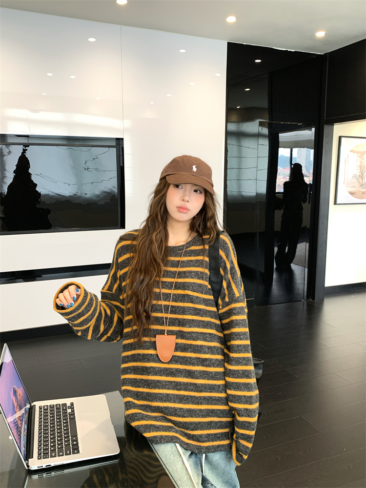 Stripe sueding tops Casual large yard T-shirt for women