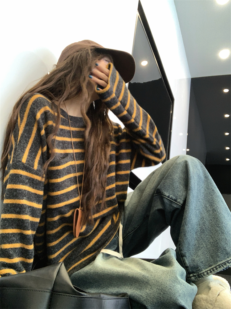 Stripe sueding tops Casual large yard T-shirt for women