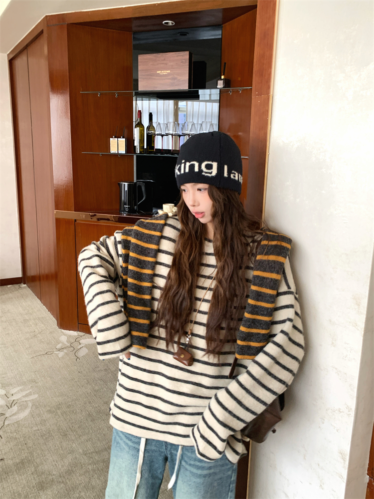 Stripe sueding tops Casual large yard T-shirt for women