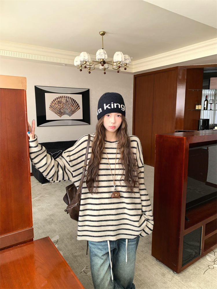 Stripe sueding tops Casual large yard T-shirt for women