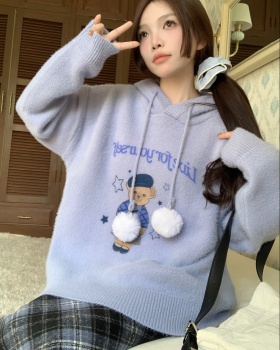 Hooded college style lazy large yard hairball sweater