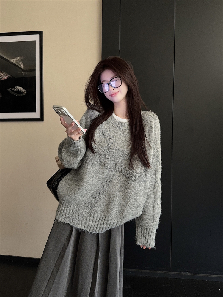 Lazy bow loose sweater autumn and winter thick tops