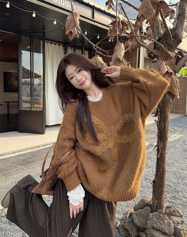 Lazy bow loose sweater autumn and winter thick tops