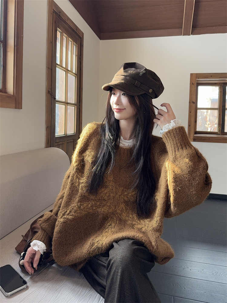 Lazy bow loose sweater autumn and winter thick tops