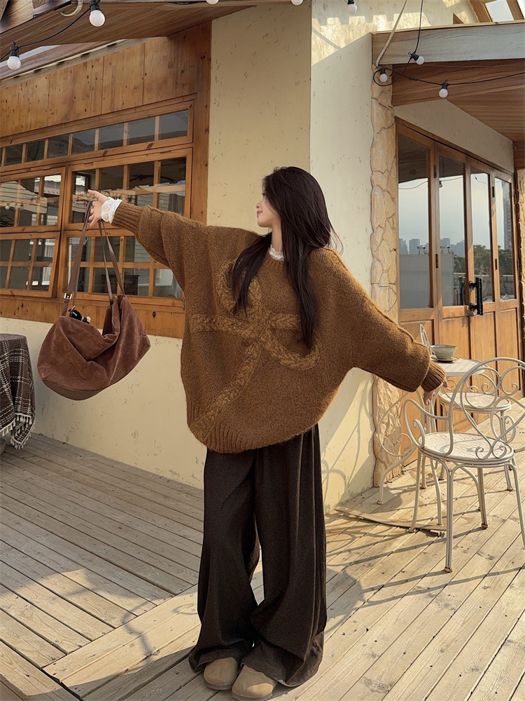 Lazy bow loose sweater autumn and winter thick tops