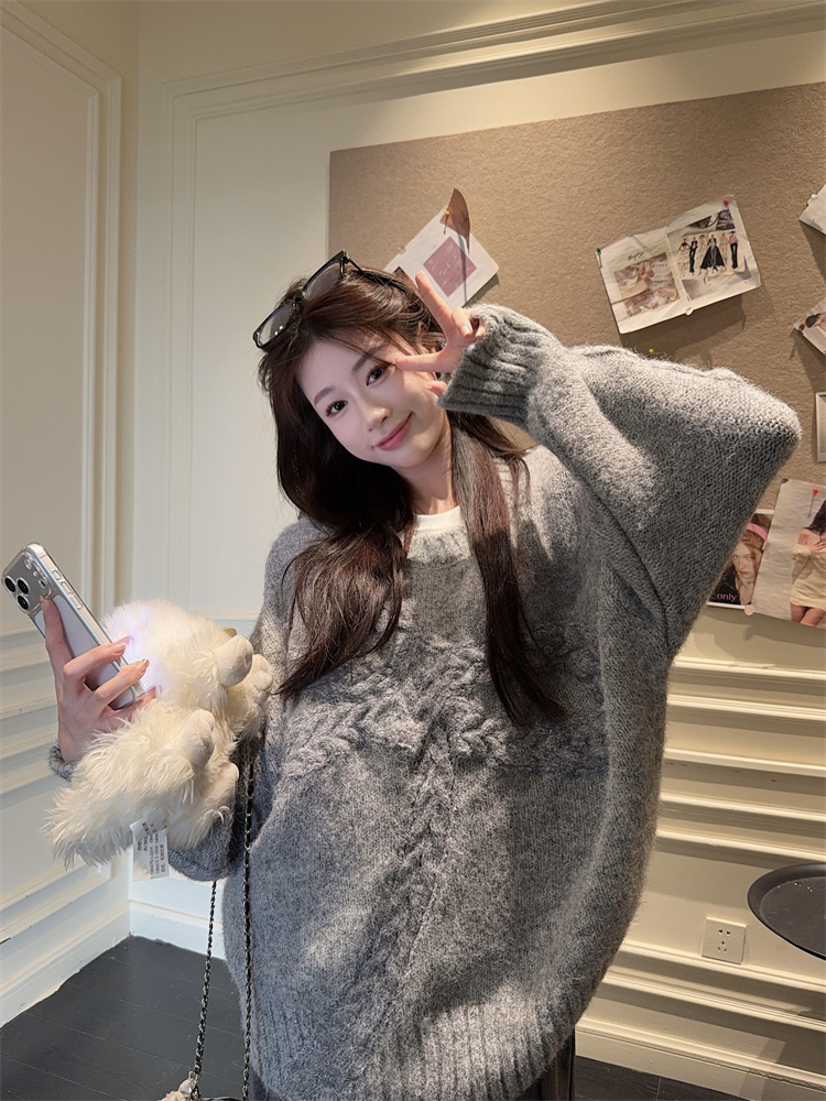 Lazy bow loose sweater autumn and winter thick tops