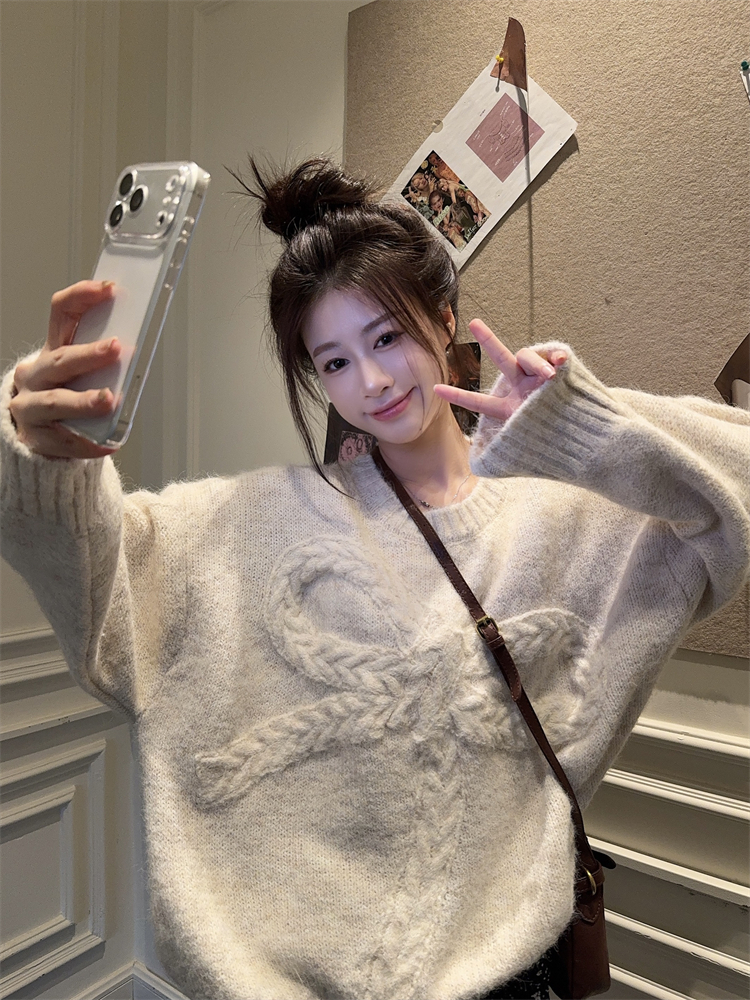 Lazy bow loose sweater autumn and winter thick tops
