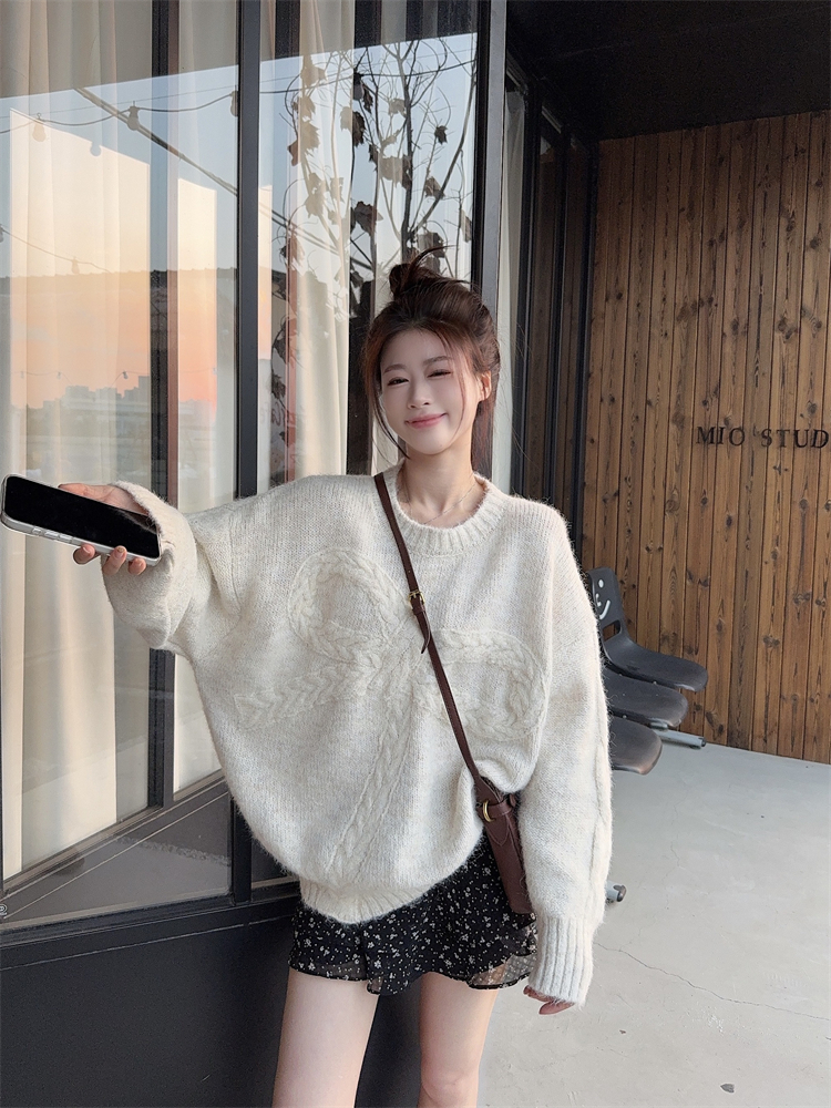Lazy bow loose sweater autumn and winter thick tops