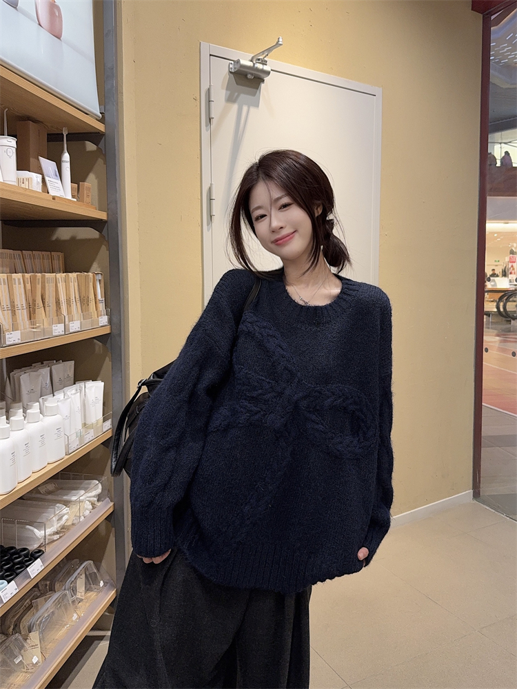 Lazy bow loose sweater autumn and winter thick tops