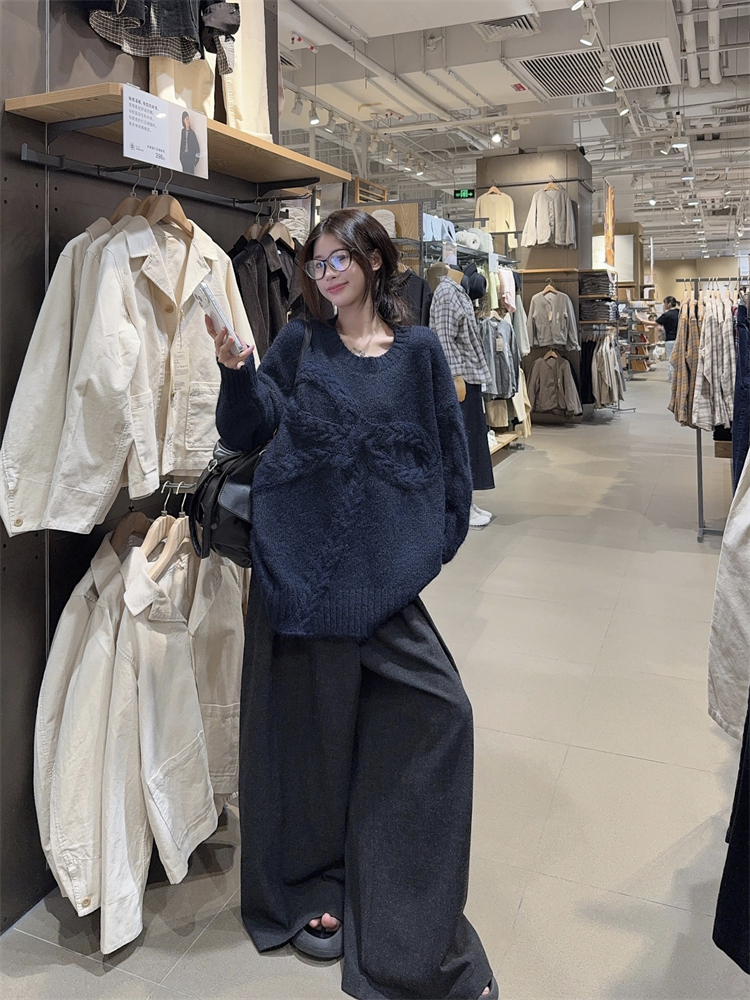 Lazy bow loose sweater autumn and winter thick tops