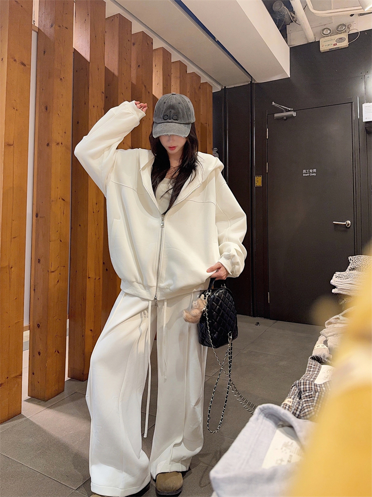 Lounger long sleeve slim hoodie loose large yard coat 2pcs set