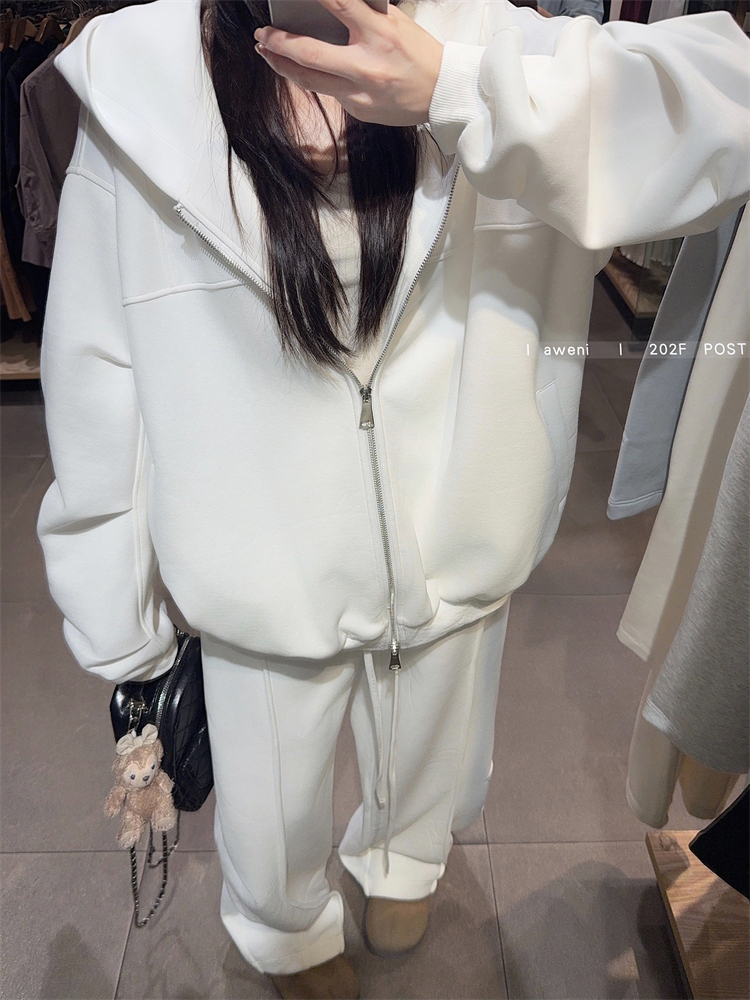 Lounger long sleeve slim hoodie loose large yard coat 2pcs set