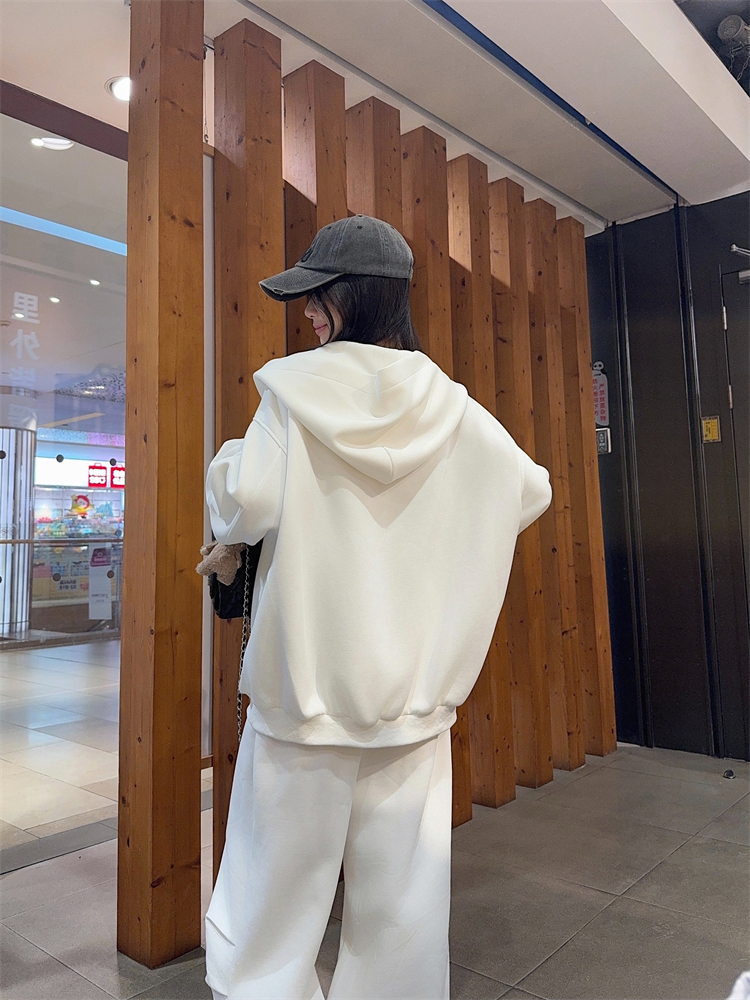 Lounger long sleeve slim hoodie loose large yard coat 2pcs set