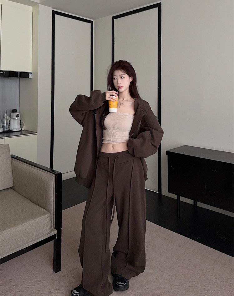 Lounger long sleeve slim hoodie loose large yard coat 2pcs set