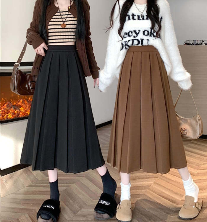 Unique pleated skirt winter woolen long dress