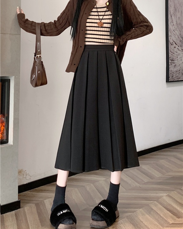 Unique pleated skirt winter woolen long dress