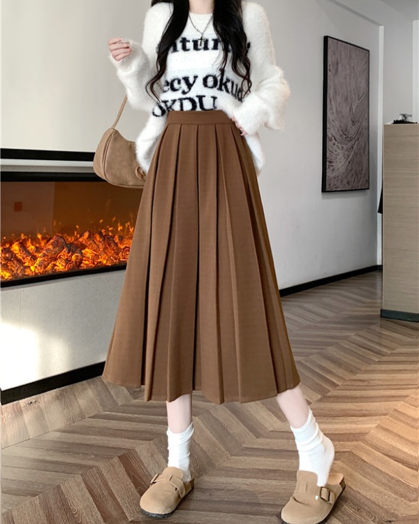 Unique pleated skirt winter woolen long dress