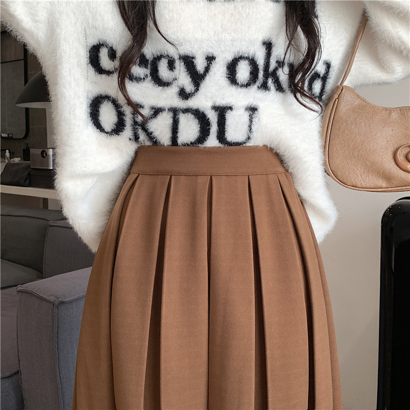 Unique pleated skirt winter woolen long dress