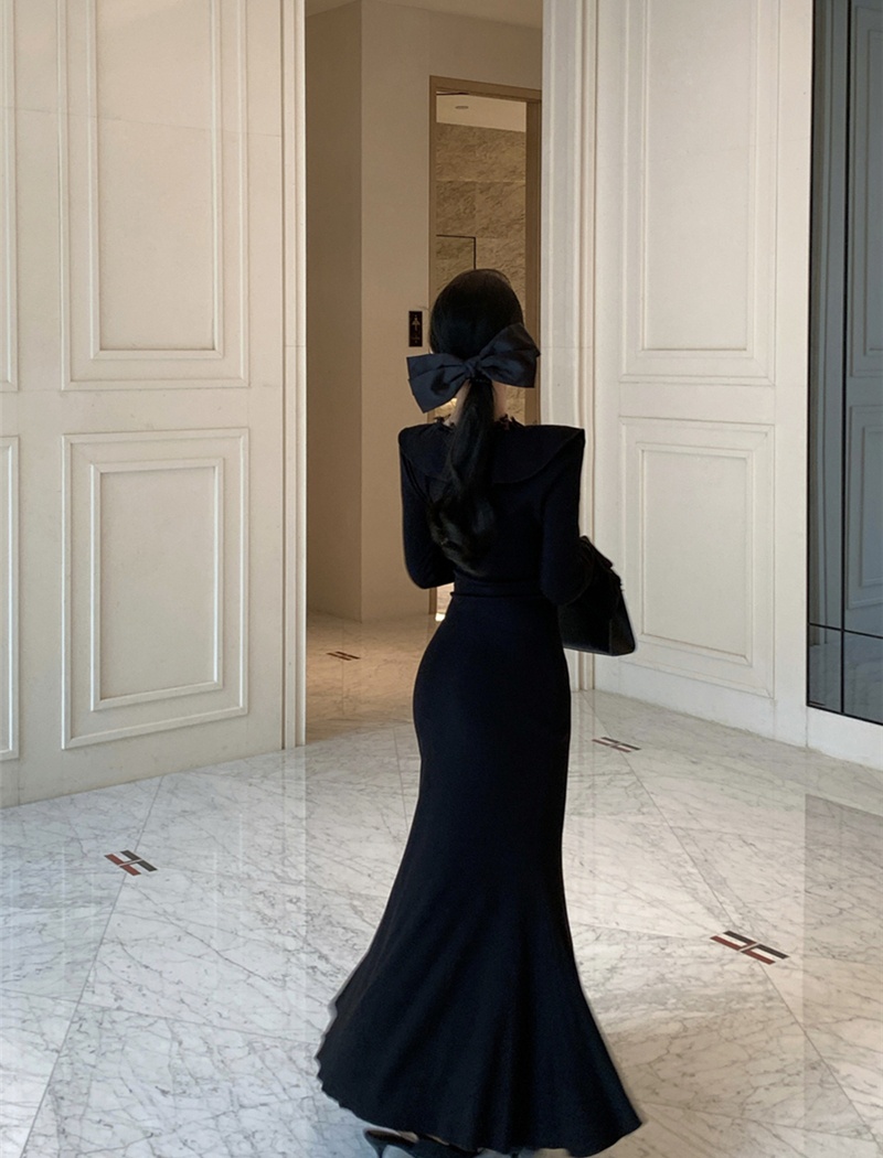 Slim retro dress lace pinched waist long dress