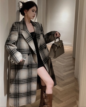 Plaid retro woolen coat long British style coat