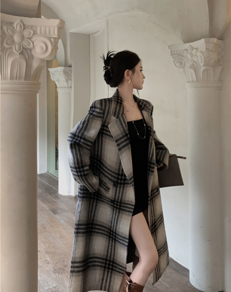 Plaid retro woolen coat long British style coat