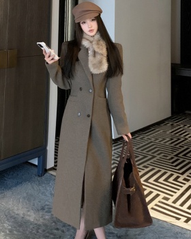 Woolen pinched waist overcoat retro plus cotton coat for women