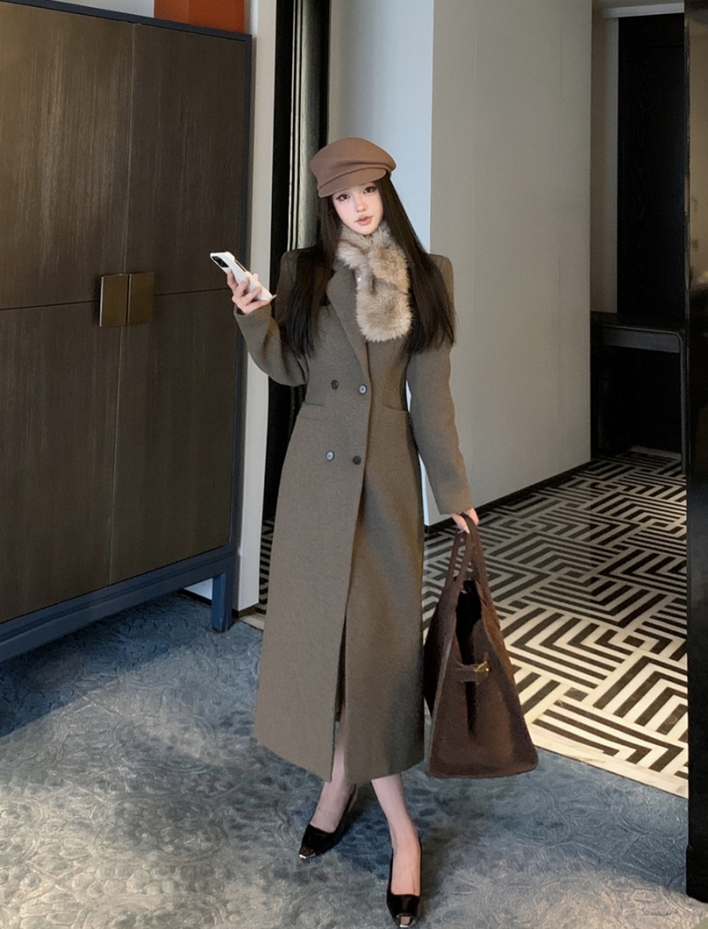 Woolen pinched waist overcoat retro plus cotton coat for women