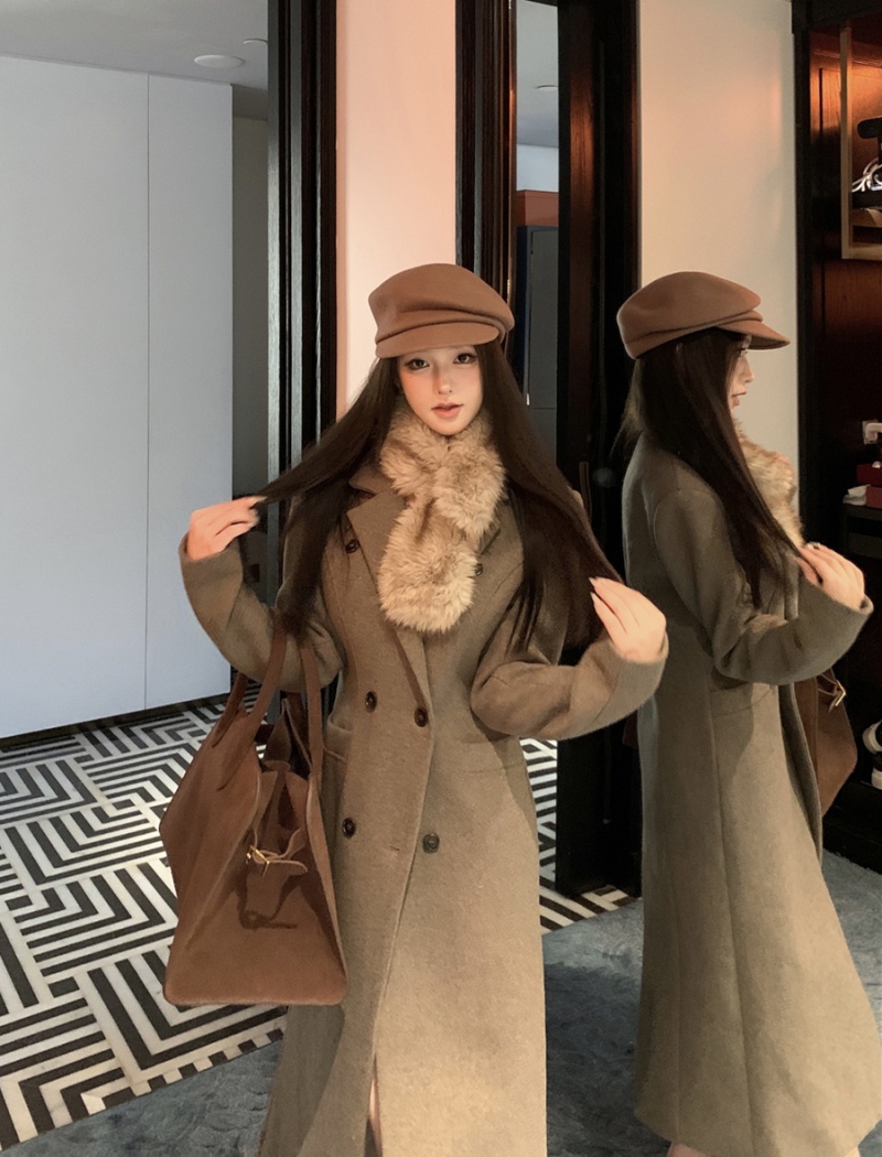 Woolen pinched waist overcoat retro plus cotton coat for women