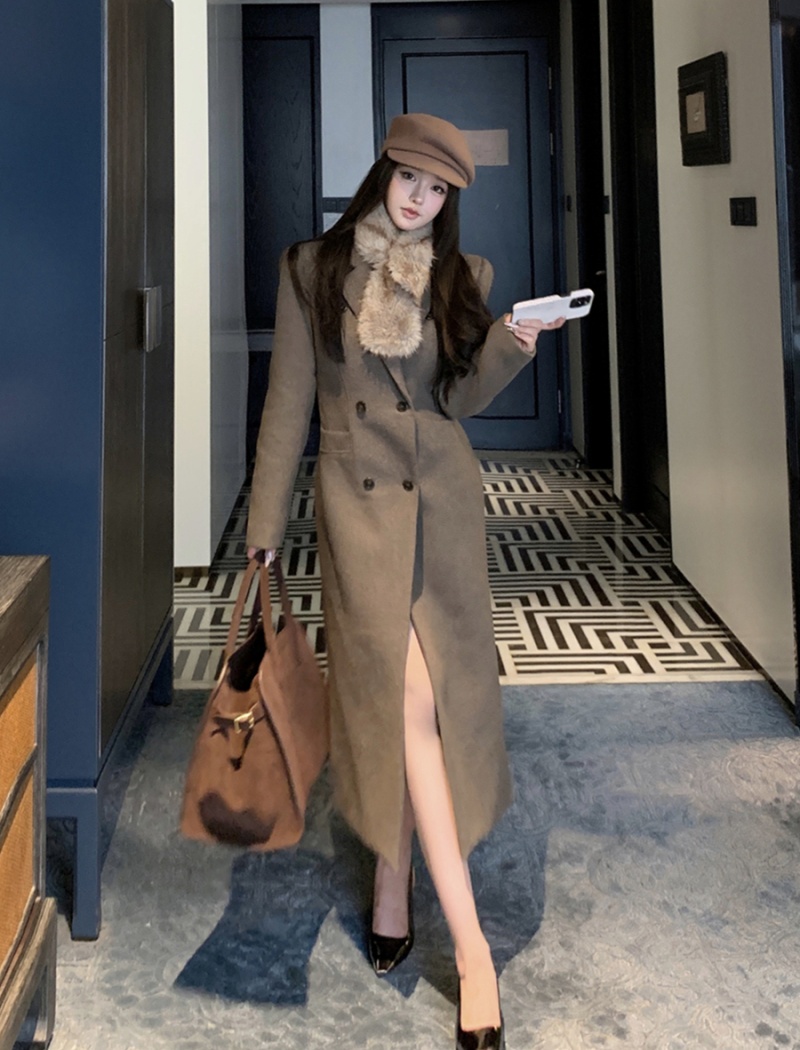 Woolen pinched waist overcoat retro plus cotton coat for women