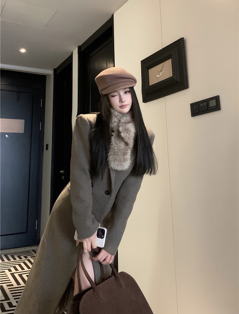 Woolen pinched waist overcoat retro plus cotton coat for women