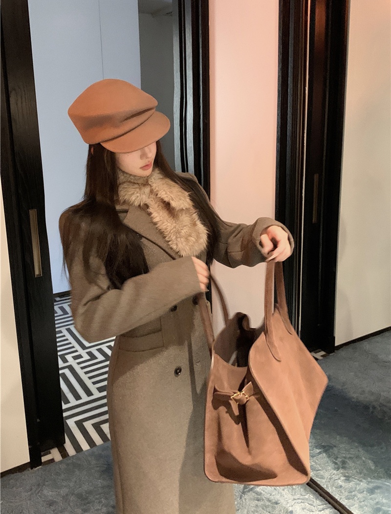 Woolen pinched waist overcoat retro plus cotton coat for women