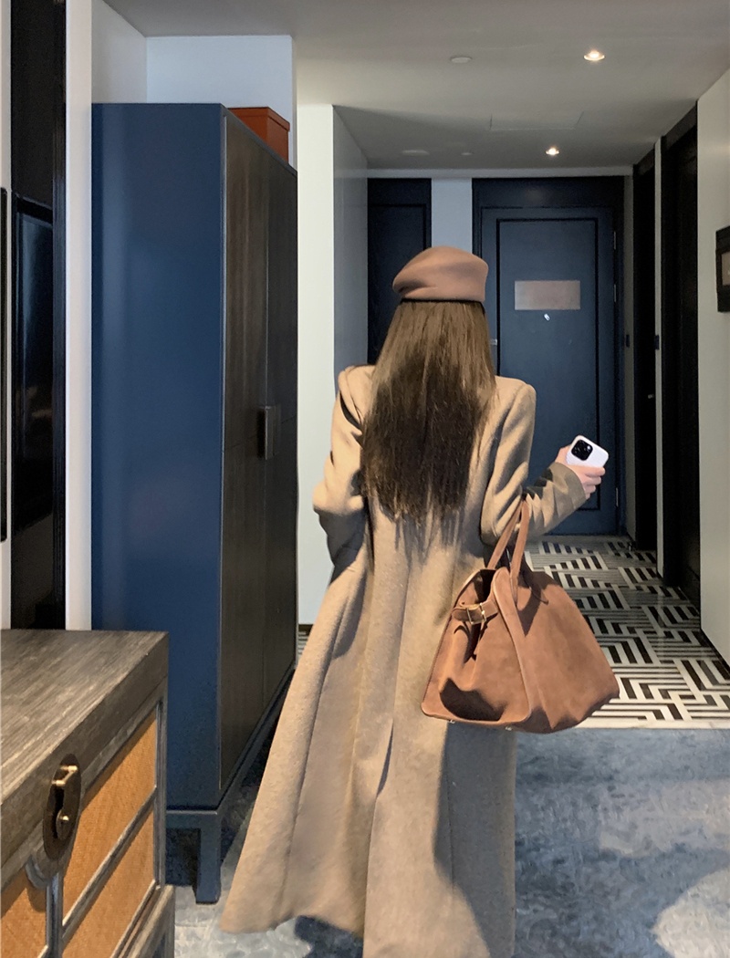 Woolen pinched waist overcoat retro plus cotton coat for women