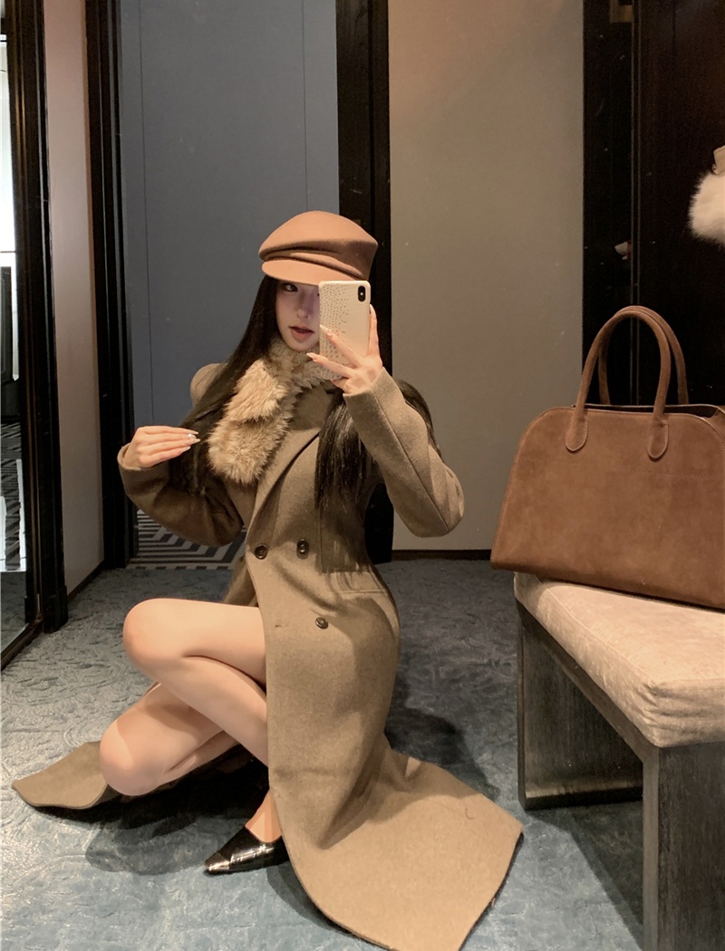 Woolen pinched waist overcoat retro plus cotton coat for women