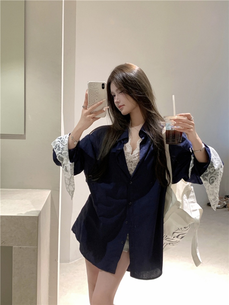 Lazy lace vest enticement Pseudo-two shirt for women