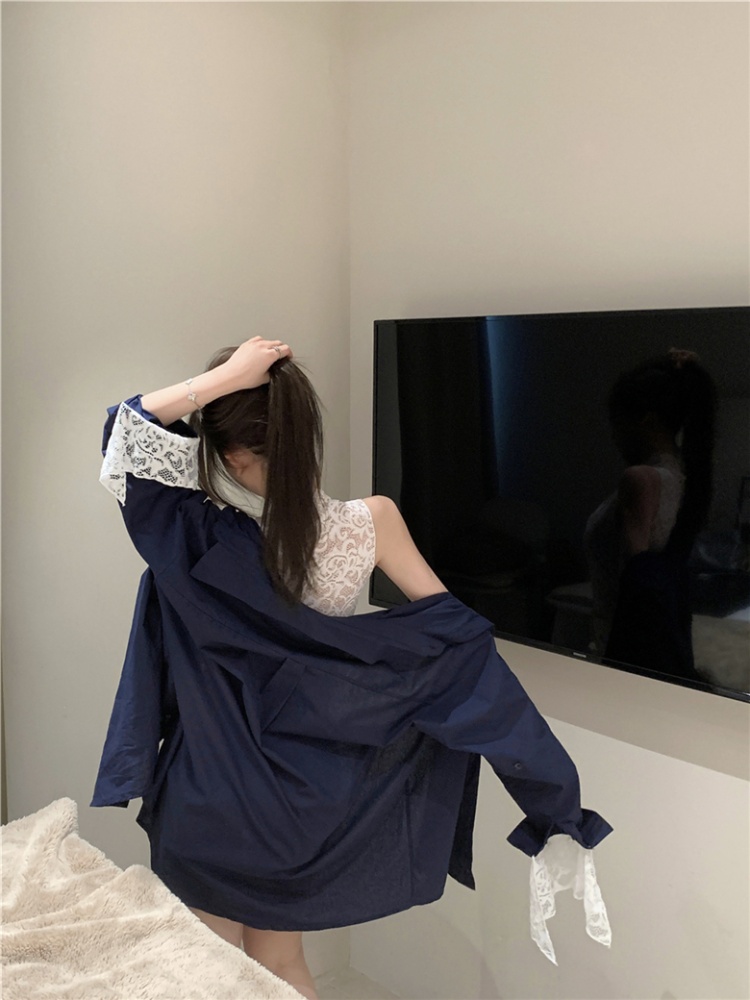 Lazy lace vest enticement Pseudo-two shirt for women