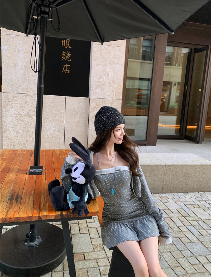 Package hip cardigan polka dot dress 2pcs set for women