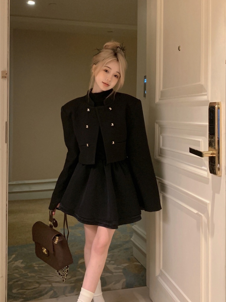 Half high collar dress jacket 2pcs set for women