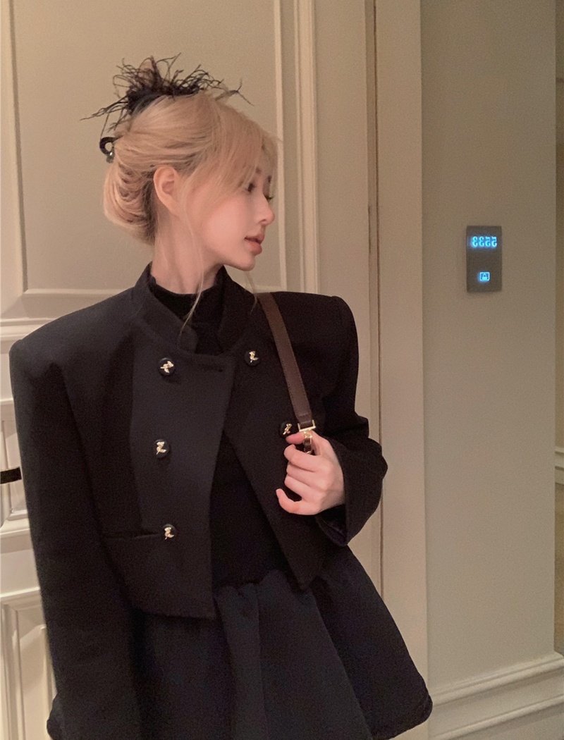 Half high collar dress jacket 2pcs set for women