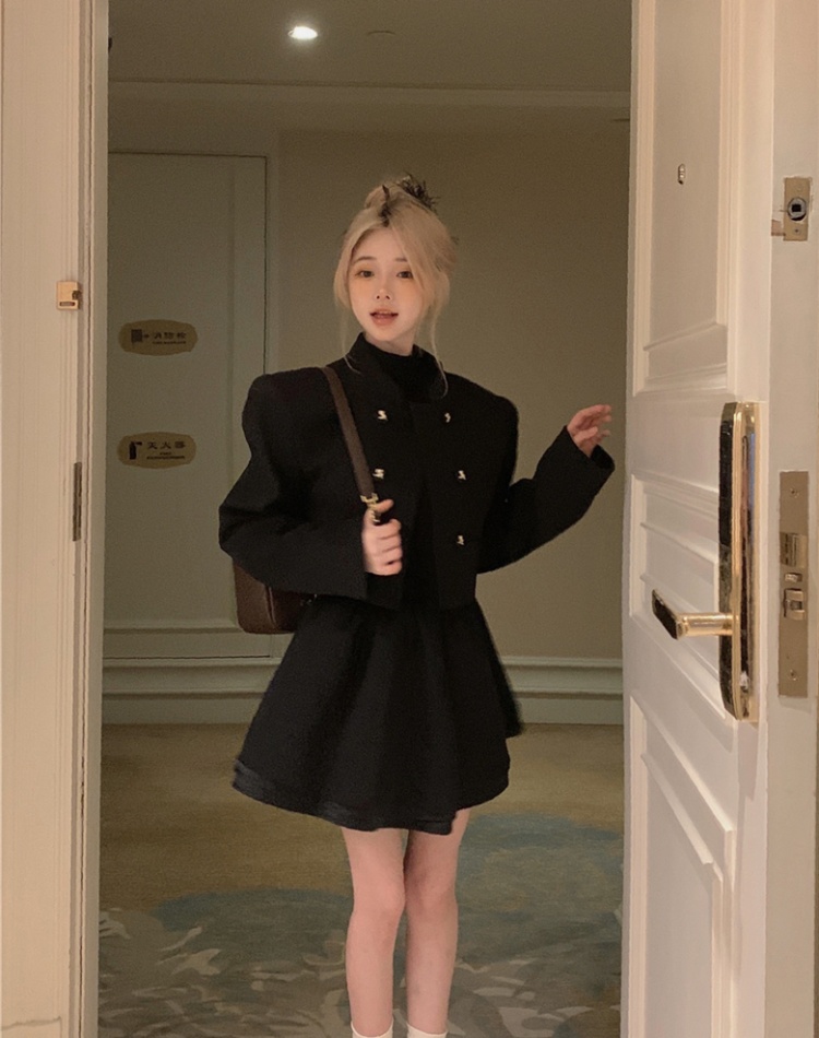 Half high collar dress jacket 2pcs set for women