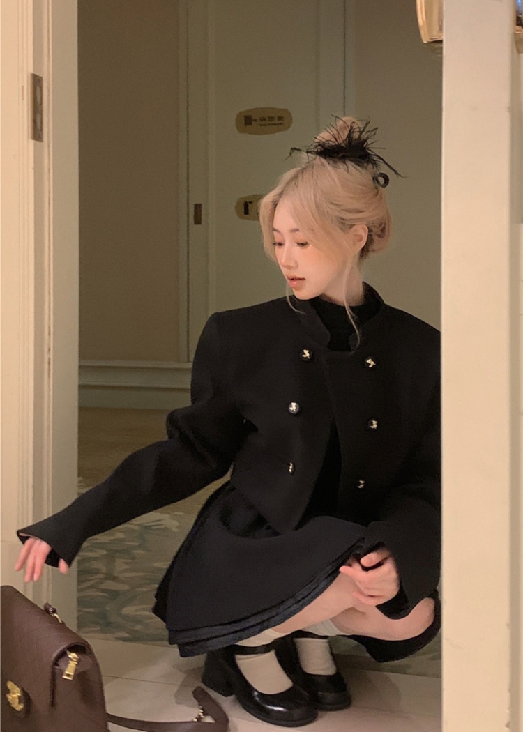 Half high collar dress jacket 2pcs set for women