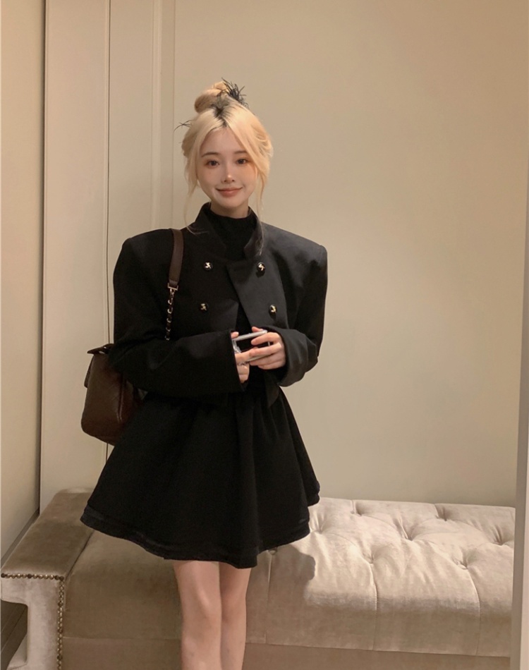 Half high collar dress jacket 2pcs set for women