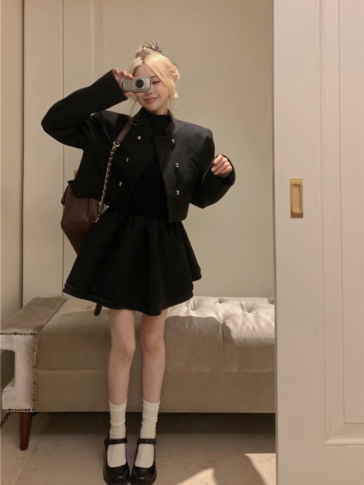 Half high collar dress jacket 2pcs set for women