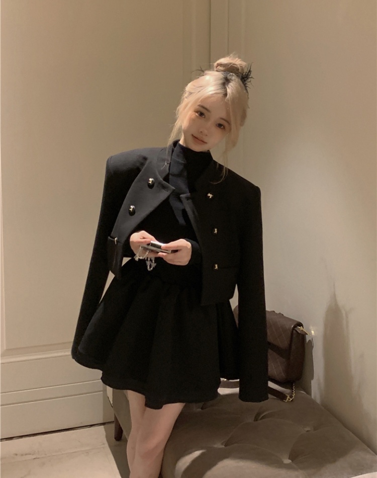 Half high collar dress jacket 2pcs set for women