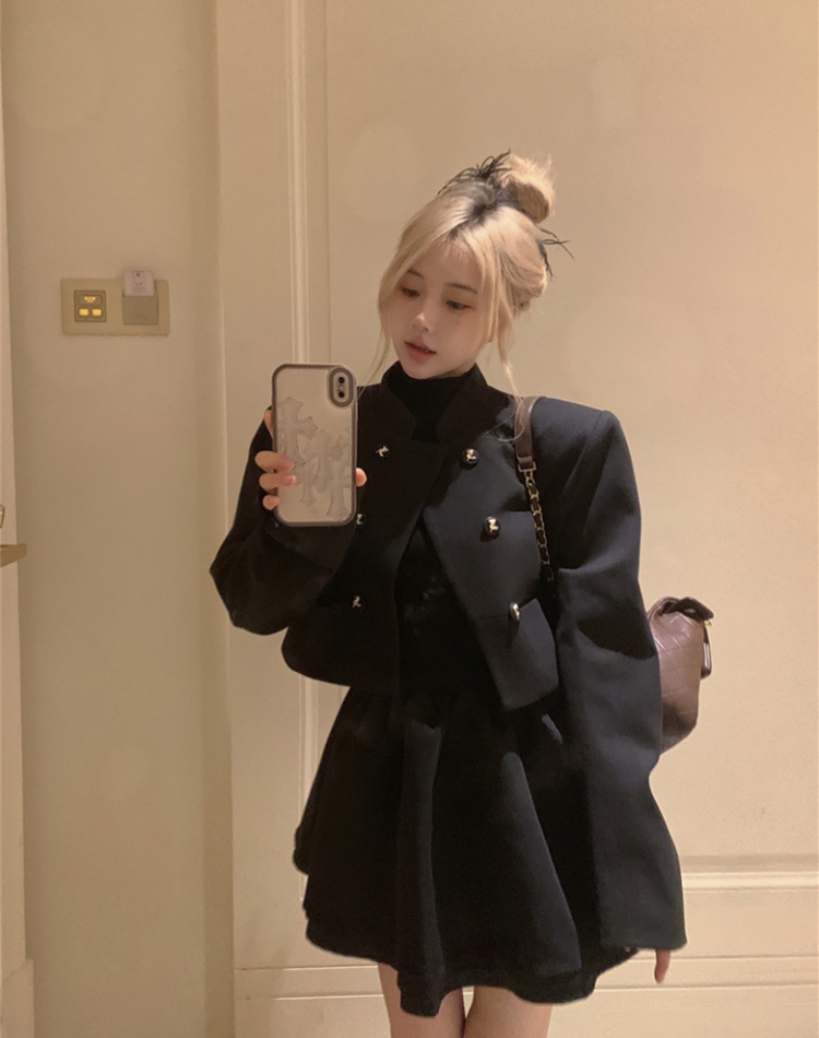 Half high collar dress jacket 2pcs set for women