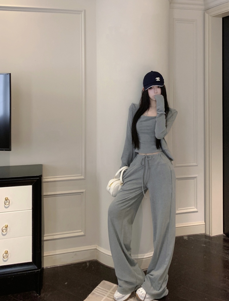 Hooded casual pants all-match T-shirt 3pcs set for women