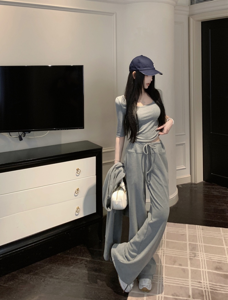 Hooded casual pants all-match T-shirt 3pcs set for women